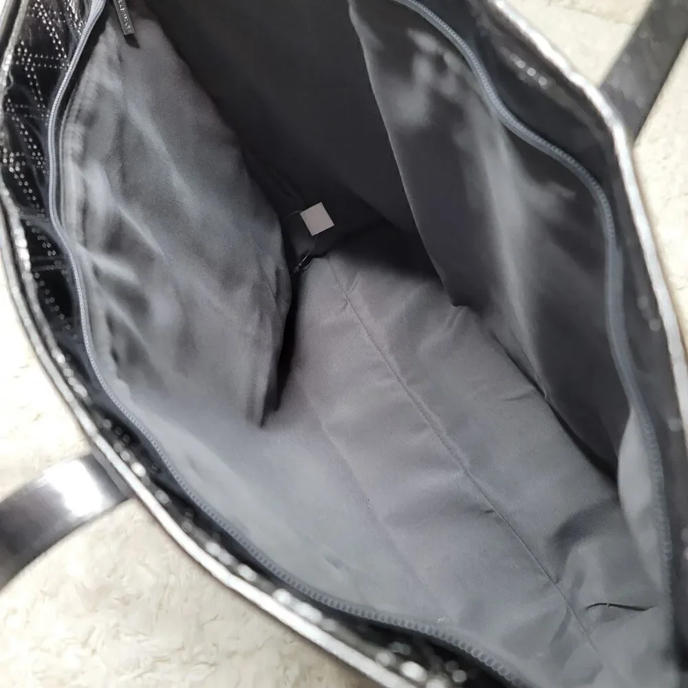 B&BW Large Quilted Metallic Silver Shopper Tote